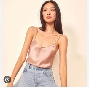 Reformation light pink silk satin cami top back tie SZ M mauve